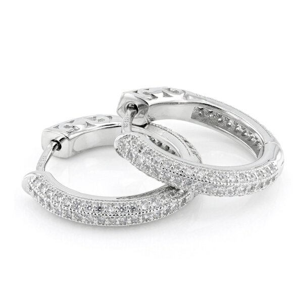 NIB - JTV White Cubic Zirconia Rhodium Over Sterling Silver Hoop Earrings - Picture 2 of 11